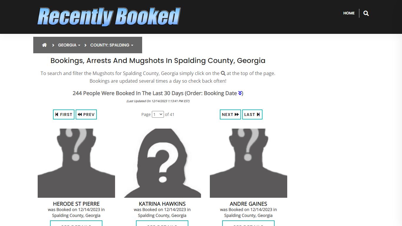 Bookings, Arrests and Mugshots in Spalding County, Georgia